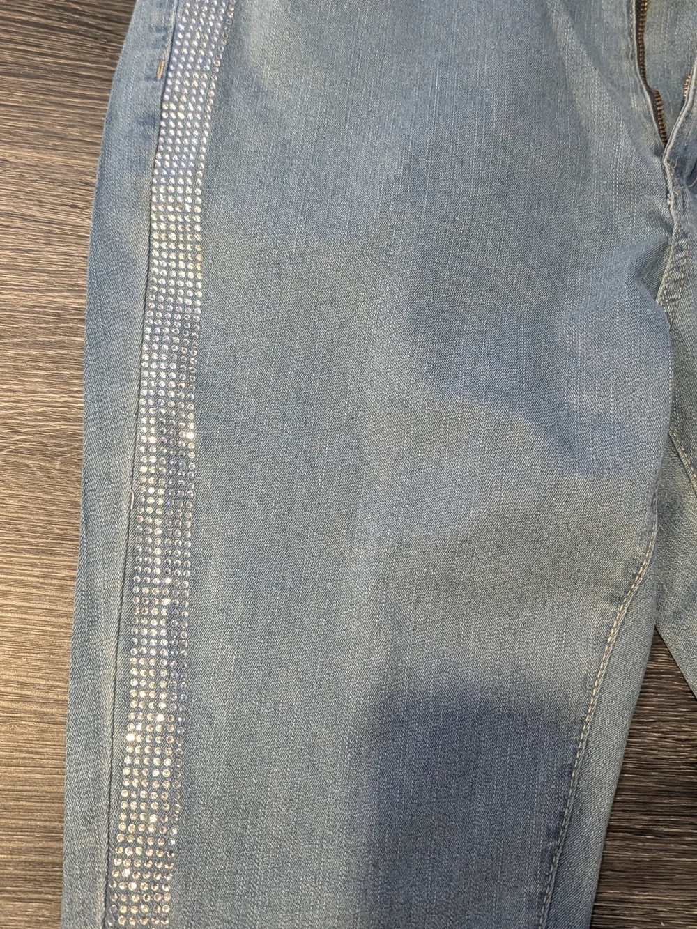 SHEIN Light Blue Skinny Jeans with Rhinestone Side Stripes